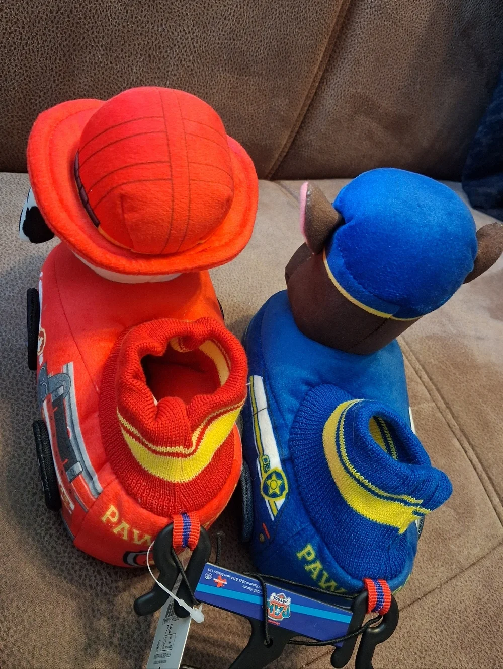Paw Patrol Plush Rescue Dog Kids Slippers Blue & Red Size 7-8